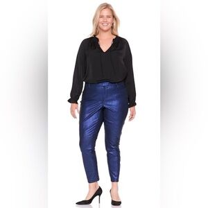 NWT Metallic Blue Herringbone Pixie Mid Rise Stretch Pants Women's Size 20